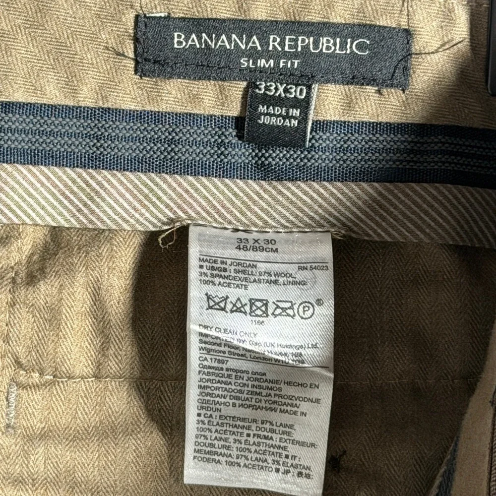 Banana Republic Mens Slim Fit Wool Blend Light Brown Dress Pants 33x30 485886